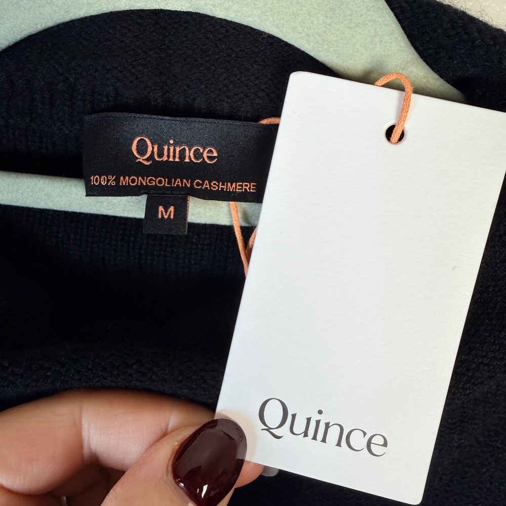 New Quince Womens M Mongolian Cashmere Funnel Neck Sweater Black Quiet Luxury - Picture 2 of 5
